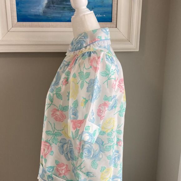 Vintage Leisure Life 70s Floral Button Lace Shortsleeve House Dress Small - Picture 7 of 16